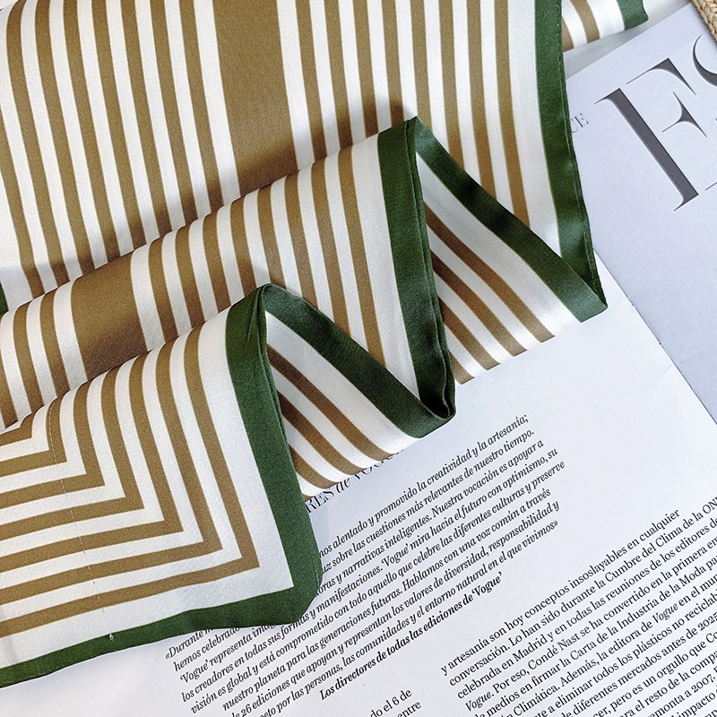 Khăn Choàng Lụa Satin Hai Lớp Dáng Dài Họa Tiết Kẻ Sọc Phong Cách Retro Pháp 24H