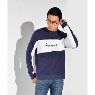 [SWEATER ROUTINE] Áo thun tay dài nam màu xanh đen phối trắng thêu chữ