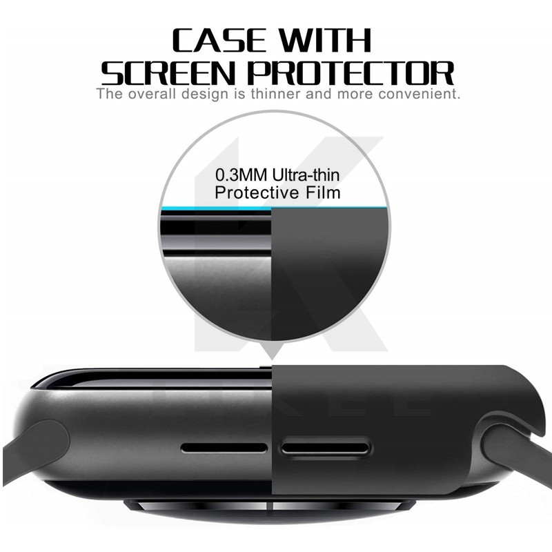 HOT! Ốp nhựa màu mờ bảo vệ kèm kính cường lực cho đồng hồ Apple Watch dòng 7 6 5 4 3 2 SE 41/45/44/42/40/38MM