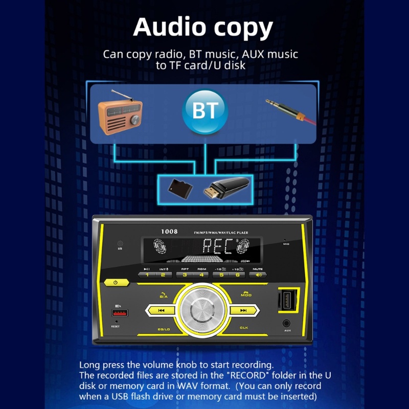 Radio Din Kép Có Đèn 7 Màu Kèm Sạc Điện Thoại Tiện Dụng Cho Xe Hơi