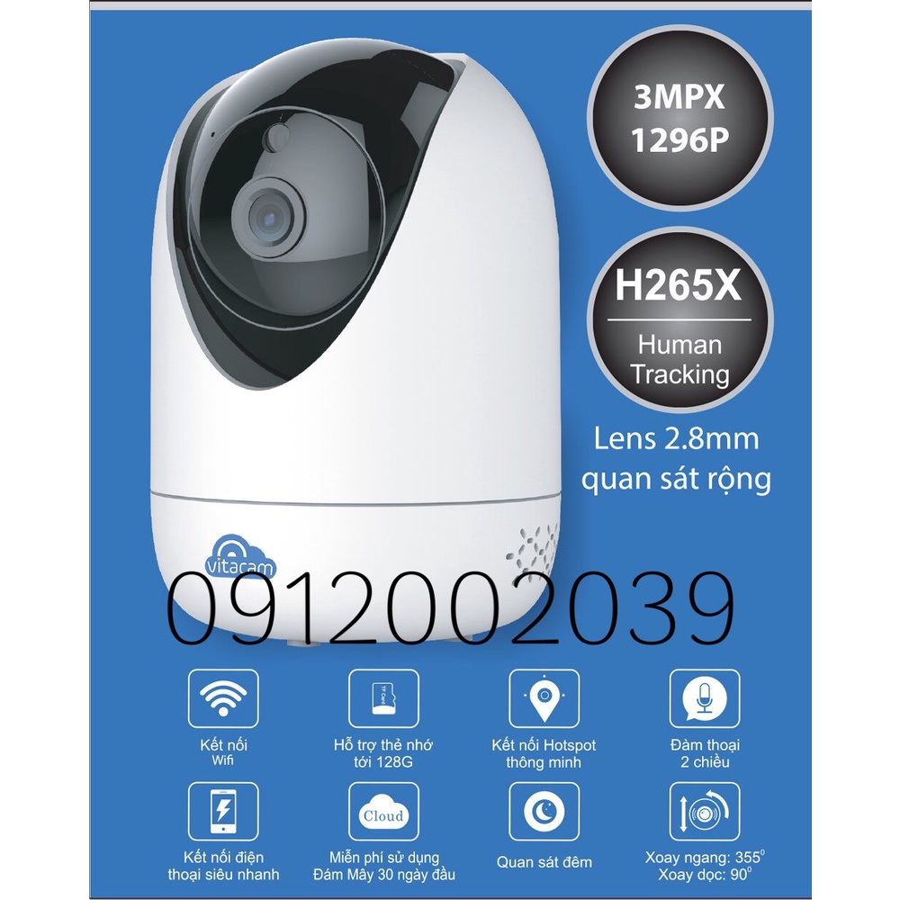 Camera giám sát vitacam C1290-c, C600C VITACAM C1290-C, C600C TẶNG THẺ NHỚ - ĐỘ PHÂN GIẢI 3MPX - ĐỘ NÉT 2K - New 2022