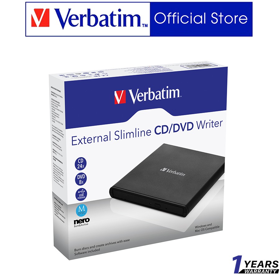 Ô đĩa cắm ngoài Verbatim Silmline CD/DVD USB 2.0 Đen