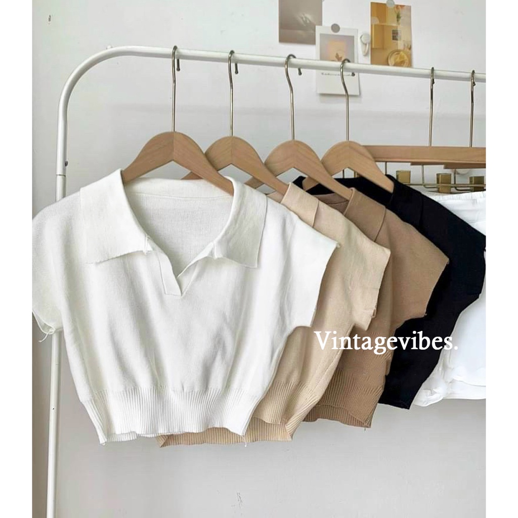[FREESHIP] Áo babydoll len cộc tay polo bảng màu pastel cực xinh - Ảnh thật