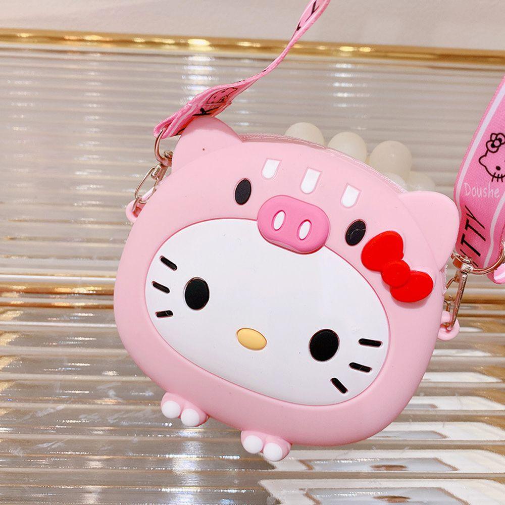 Túi Tote Đeo Vai Mini Đựng Tiền Xu In Hoạt Hình Kitty Có Dây Điều Chỉnh Được Cho Bé Gái