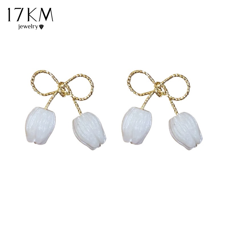 Đôi khuyên tai 17KM mạ vàng hình hoa tulip thời trang dành cho nữ