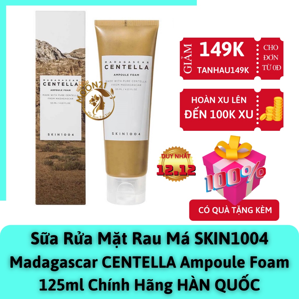 Sữa rửa mặt Skin1004, Sữa rửa mặt rau má dịu nhẹ tạo bọt cho da mụn Madagascar Skin1004 Centella Ampoule Foam 125ml