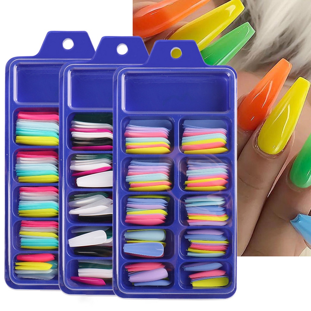 Hộp 100 Móng Tay Giả Hình Chữ T Mini Nhiều Màu Sắc