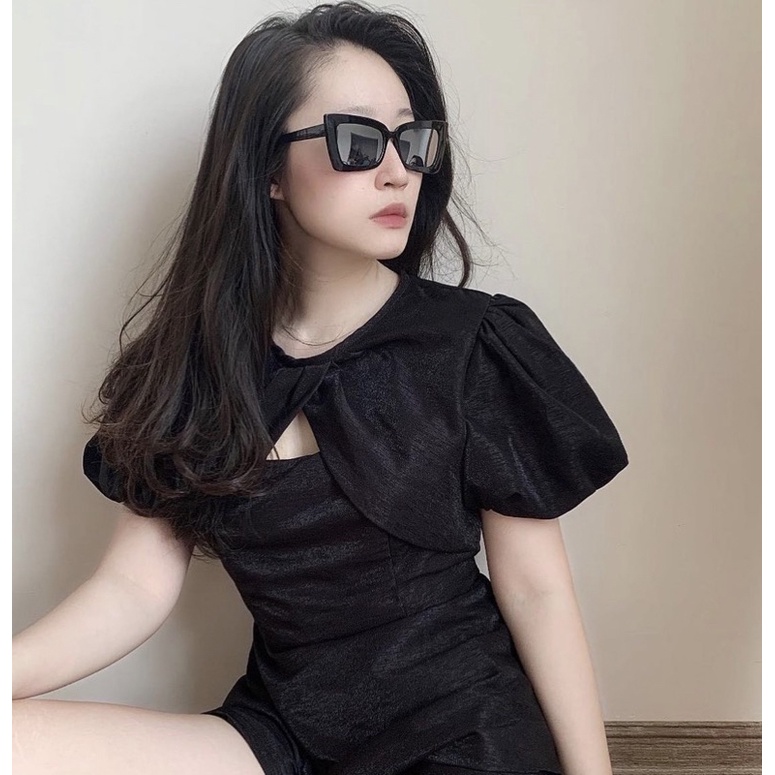 Áo peplum tay bồng cổ nhún, Áo kiểu nữ, áo bánh bèo