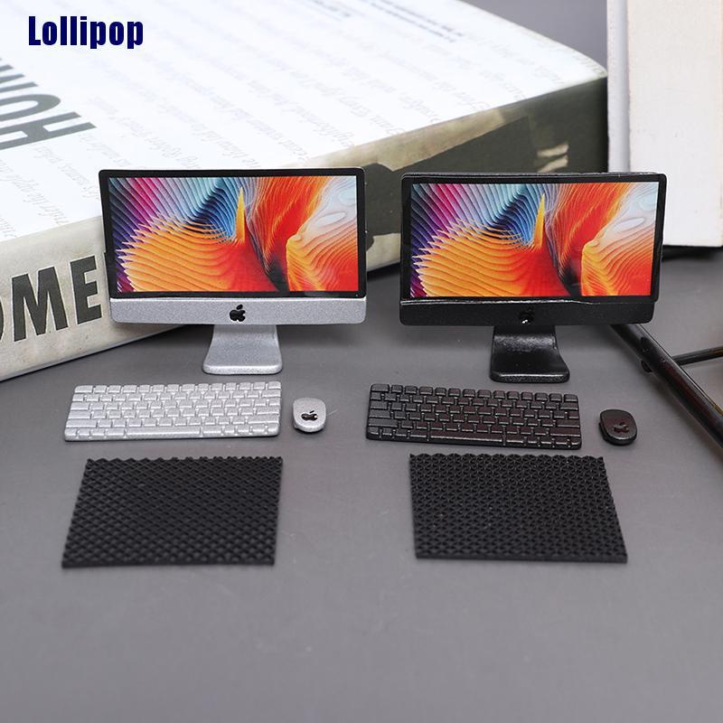 Mô hình máy tính + chuột + bàn phím mini tỉ lệ 1/12 trang trí nhà búp bê