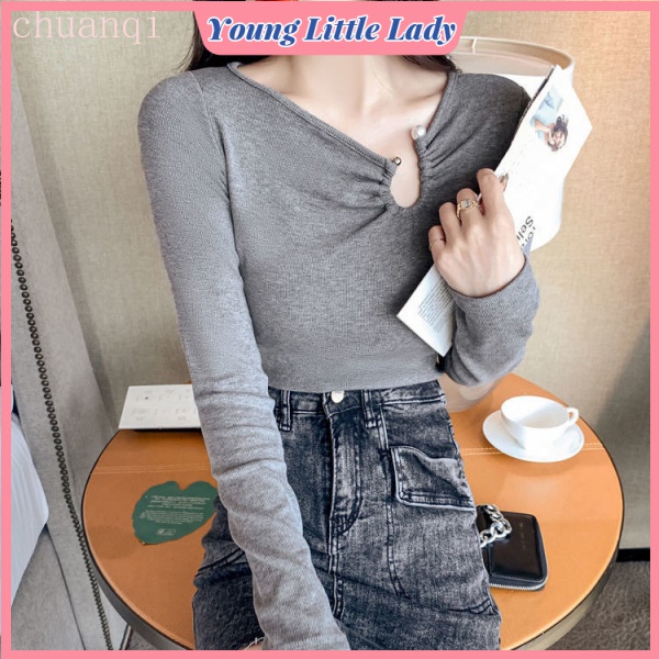 Áo thun tay dài dáng ôm phong cách phương Tây thời trang mùa thu mới cho nữ