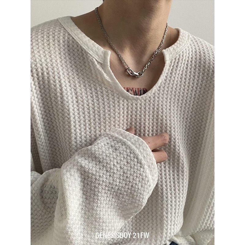 Áo tay dài cổ trong khoét V form áo oversize hàn quốc