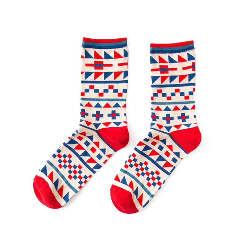 Đôi vớ cotton họa tiết hình học nhiều màu sắc thời trang cho nam và nữ