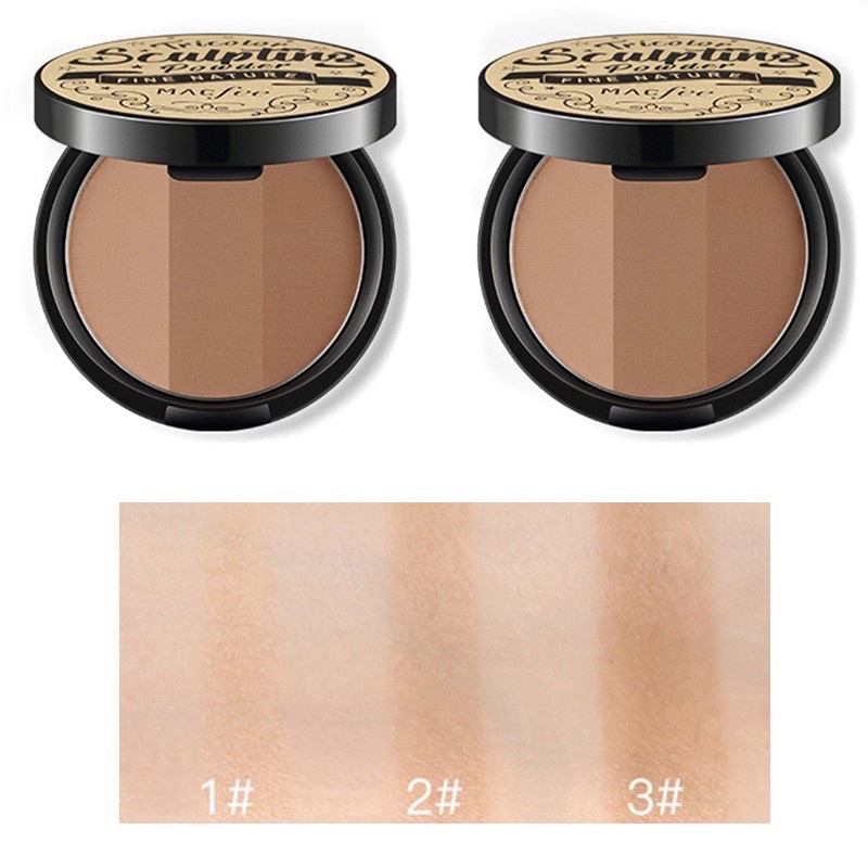 Phấn tạo khối nội địa Trung 3 màu Macfee Tricolor Sculpting Powder, Phấn bắt sáng tạo khối Macfee 3 màu