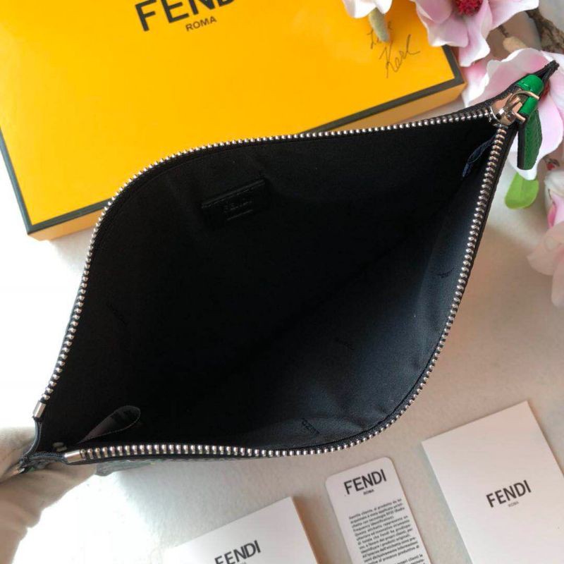 clutch cầm tay nam nữ da thật dáng dài kéo khóa họa tiết bắt mắt Fendi FD