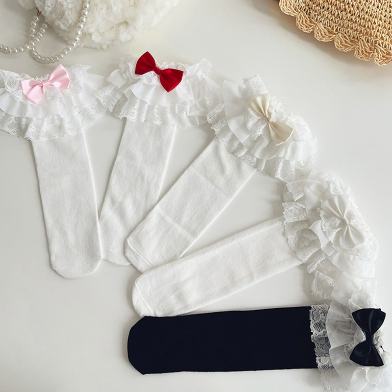 Youyo Vớ Cao Đến Đầu Gối Vải Satin Nhiều Lớp Phối Ren Đính Nơ Màu Kẹo Ngọt Phong Cách Gothic Lolita Cổ Điển Cho Bé Gái