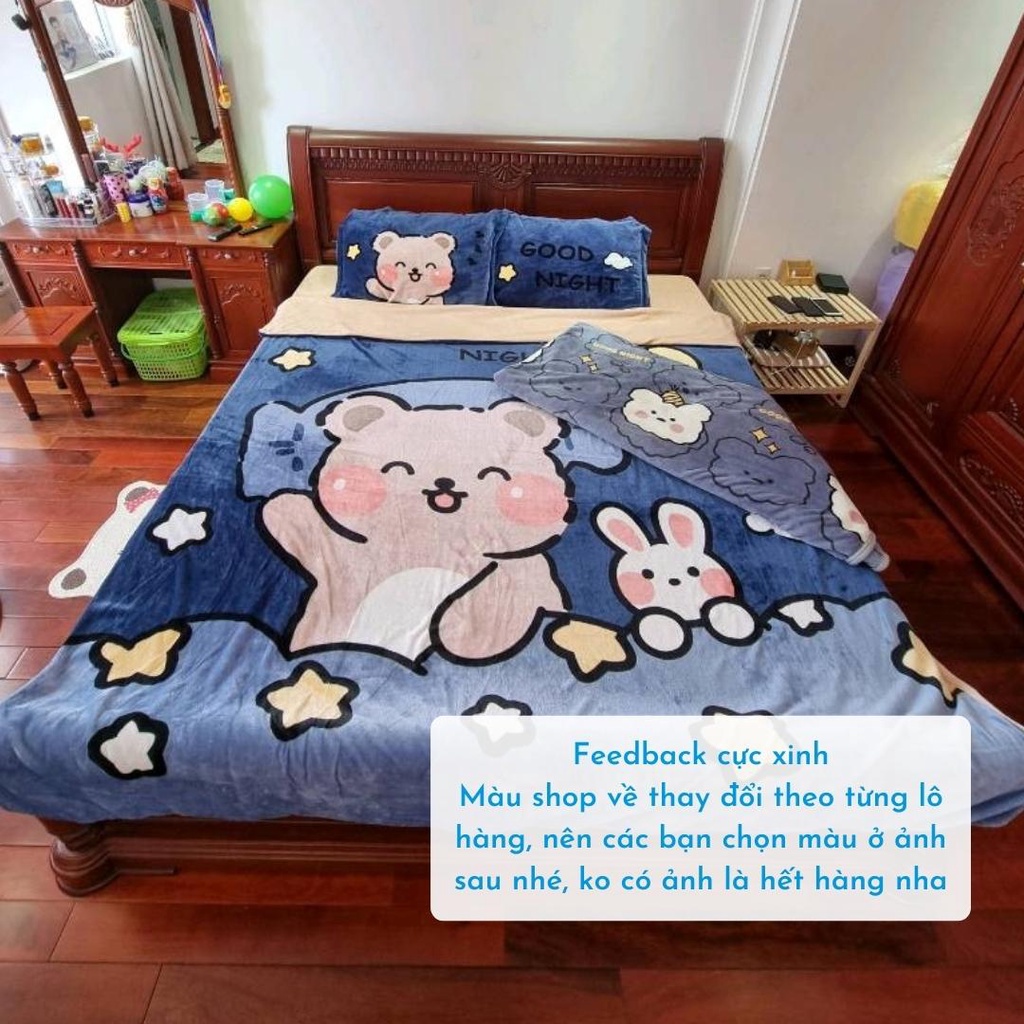 Bộ chăn ga gối nỉ nhung 3d Dreamhome bộ nỉ nhung cho bé mềm mịn không rụng lông nhiều màu đủ size nệm