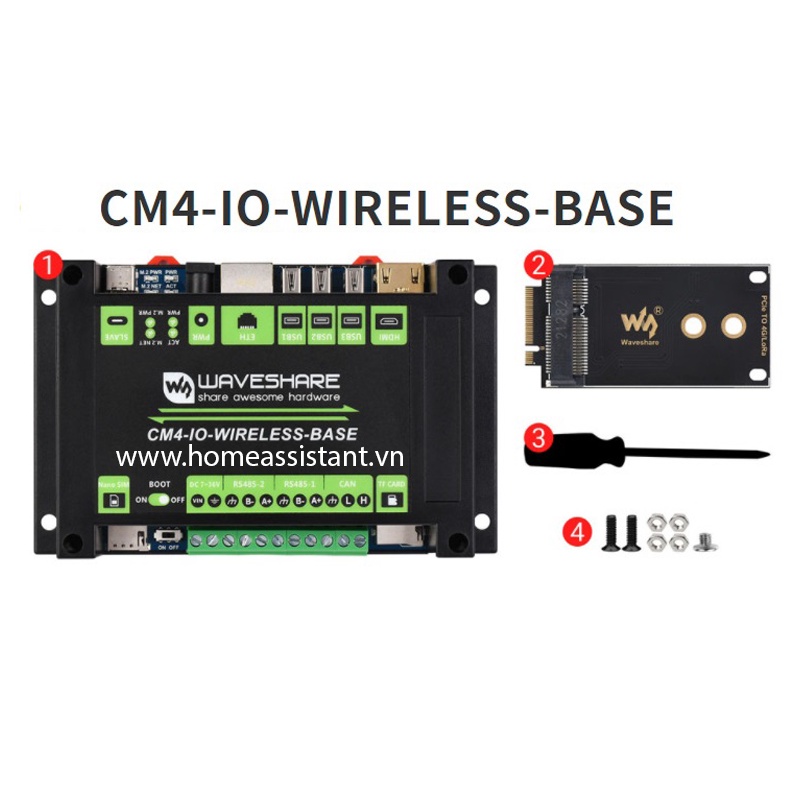 Bo Mạch Mở Rộng Máy Tính Mini Raspberry Pi CM4 -IO-WIRELESS-BASE PLC  Waveshare