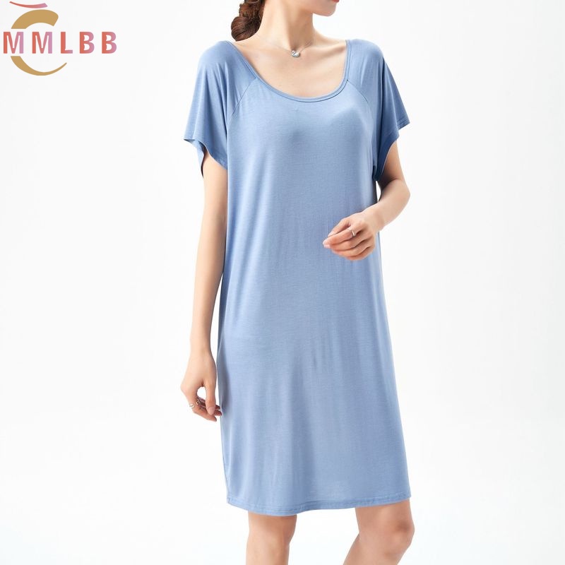 Đầm Tay Ngắn Cổ Tròn Dáng Rộng Vải Cotton Màu Trơn Thời Trang 2022 Plus Size Cho Nữ