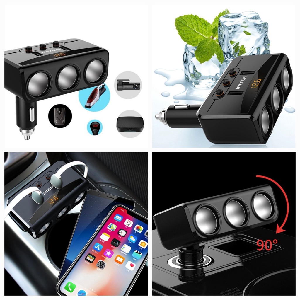 Bộ Chia Tẩu Sạc Ô Tô Đa Năng 3 Cổng Tẩu Kèm 2 Cổng USB