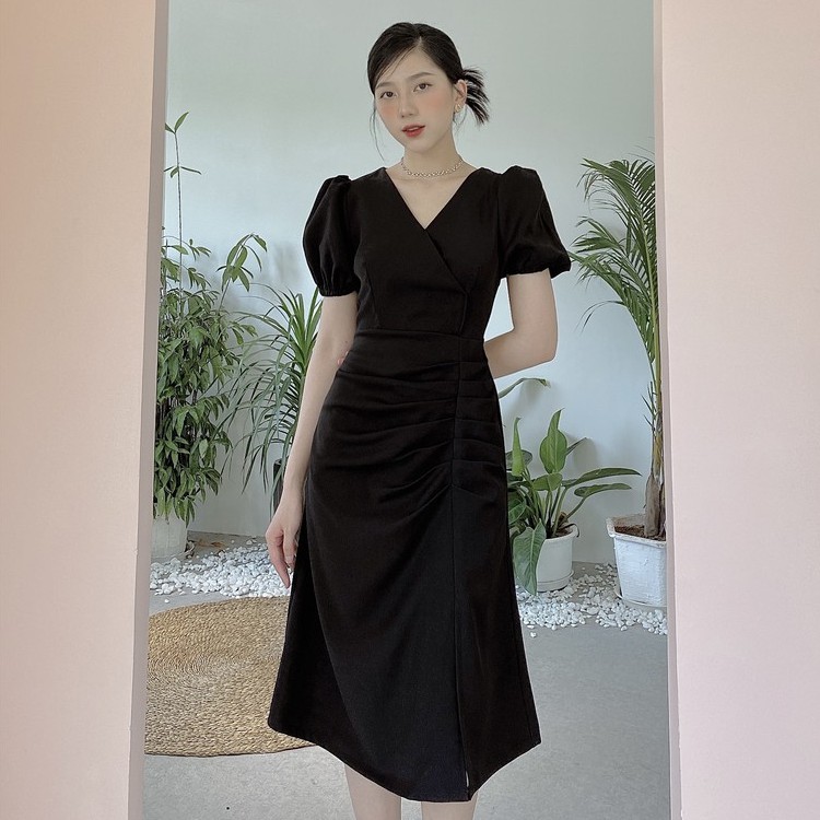 Đầm Đen Tay Ngắn Dáng Dài Thanh Lịch Hot 2021_V720 | BigBuy360 - bigbuy360.vn