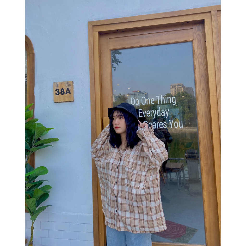 ÁO SƠ MI KẺ NỮ FORM RỘNG SIÊU KUTE