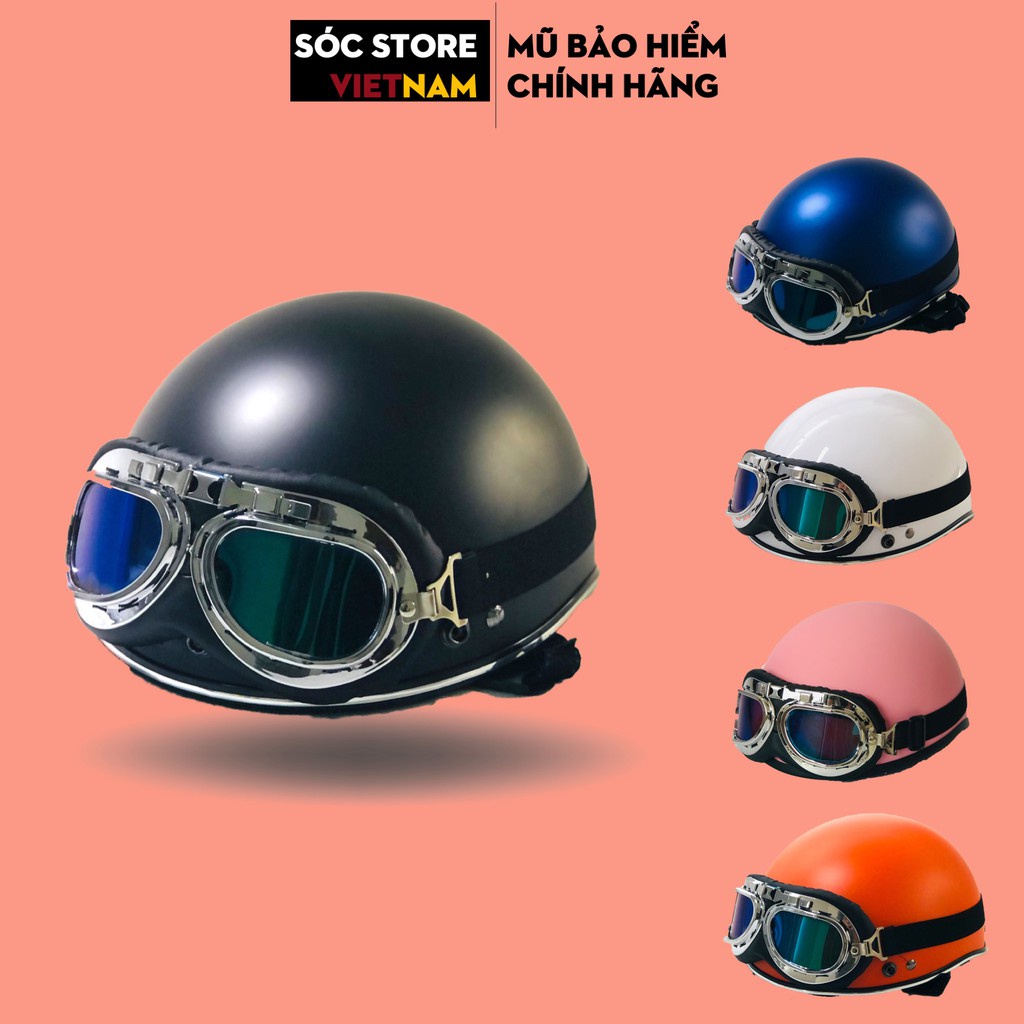 [phát minh] Mũ bảo hiểm nửa đầu chính hãng Sóc Store Vietnam nhiều màu kèm kính UV, kính phi công, nón bảo hiểm 1 phần 2
