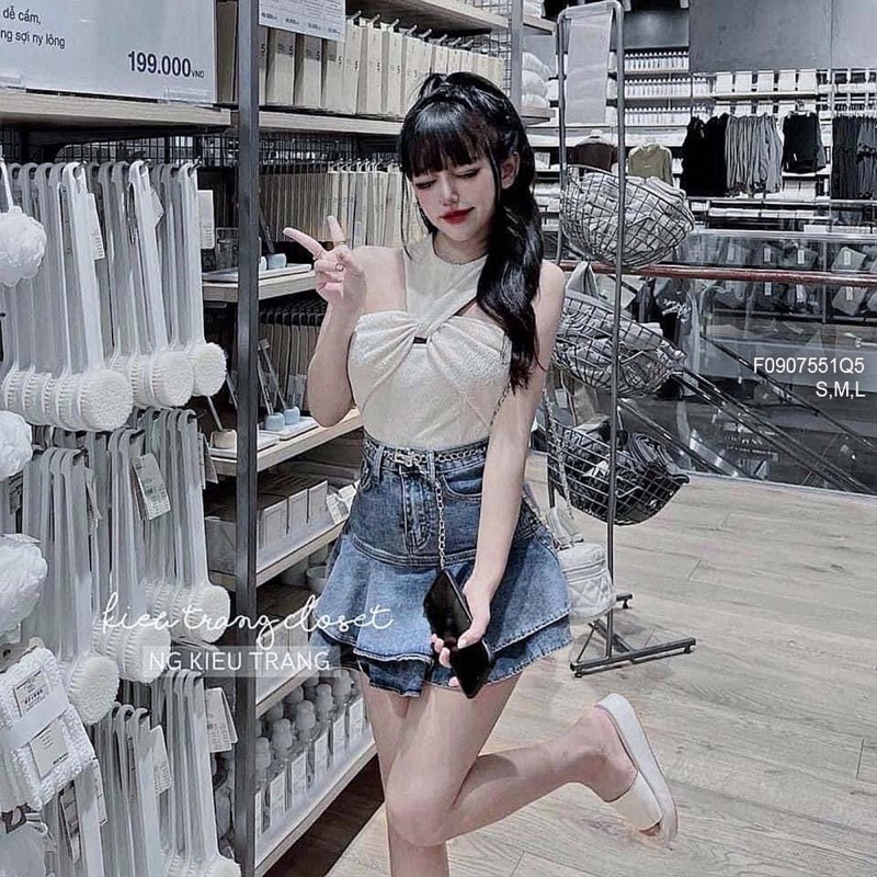 Về sll  🌺 Chân váy jean ngắn xòe tầng lưng cao! HÀNG VNX