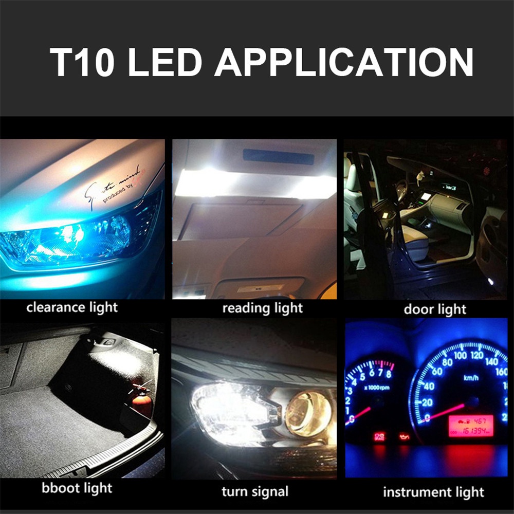 Set 10 bóng đèn LED 12V Canbus Xenon T10 COB 6000K cho xe hơi