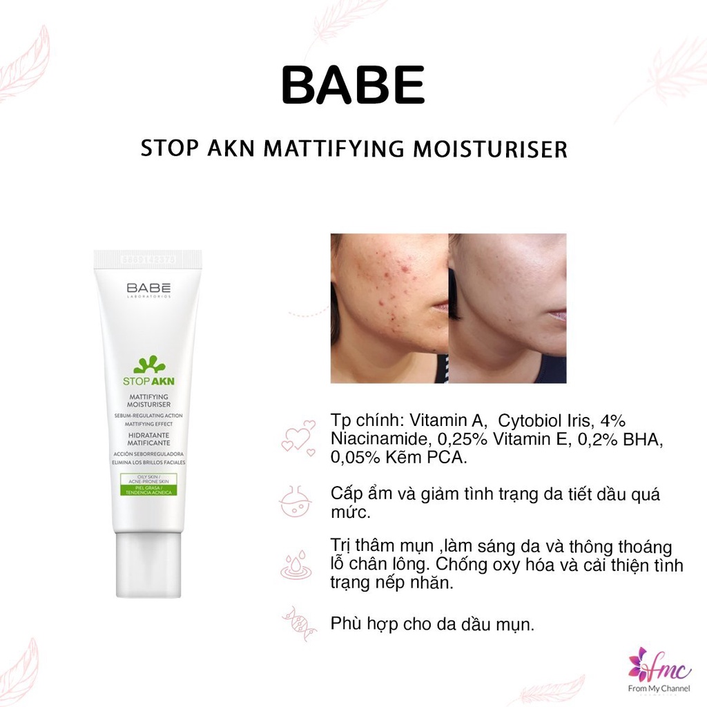 Kem Dưỡng Ẩm Da Mụn Babe Stop Akn Mattifying Moisturiser 50ml