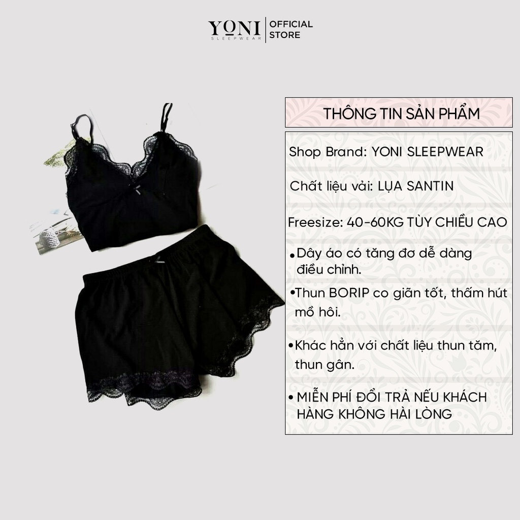 Đồ ngủ sexy đồ ngủ 2 dây viền ren, chất liệu thun borip cao cấp, freesize 40-60kg tùy chiều cao YONI 007 | BigBuy360 - bigbuy360.vn