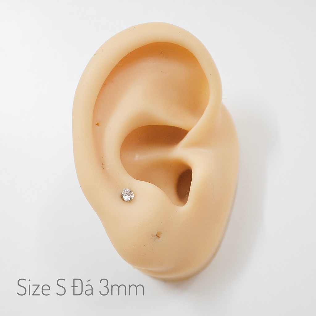 [1 Chiếc] Khuyên Tai Titan Đá Trắng Trái Tim Zircon Unisex Màu Bạc Không Gỉ Sét Không Ngứa Bông Tai Julies Box 66