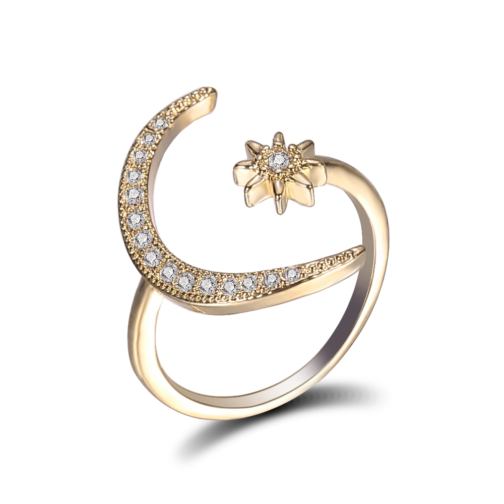 Nhẫn đeo tay hình mặt trăng và ngôi sao đính đá lấp lánh xinh xắn cho nữ