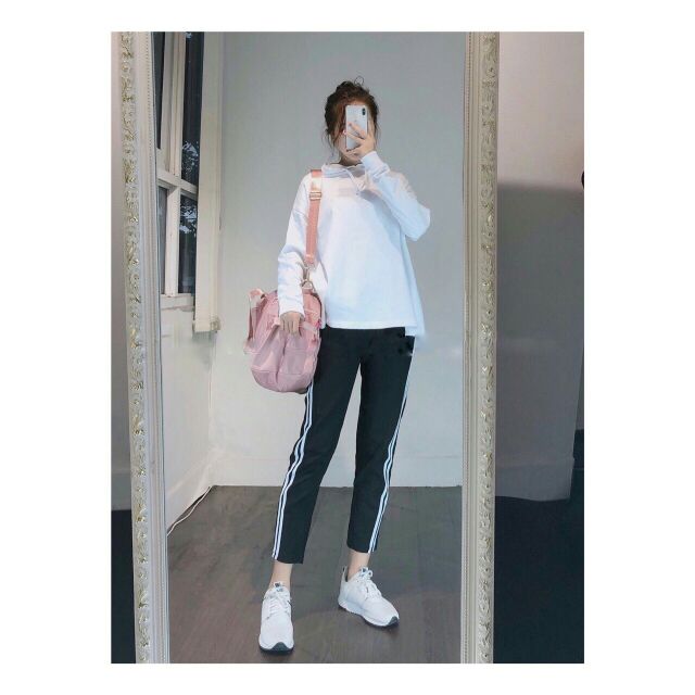 Quần dài kaki nữ 2 sọc thể thao lưng thun | BigBuy360 - bigbuy360.vn