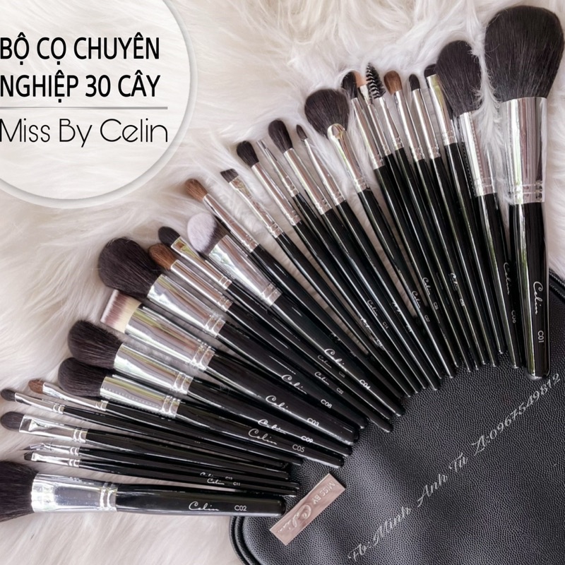 {Chính hãng}Bộ Cọ Celin 30 Cây Lông Thú Cán Nhựa Khắc Tên Hãng Trên Thân Cọ Kèm Bao Da