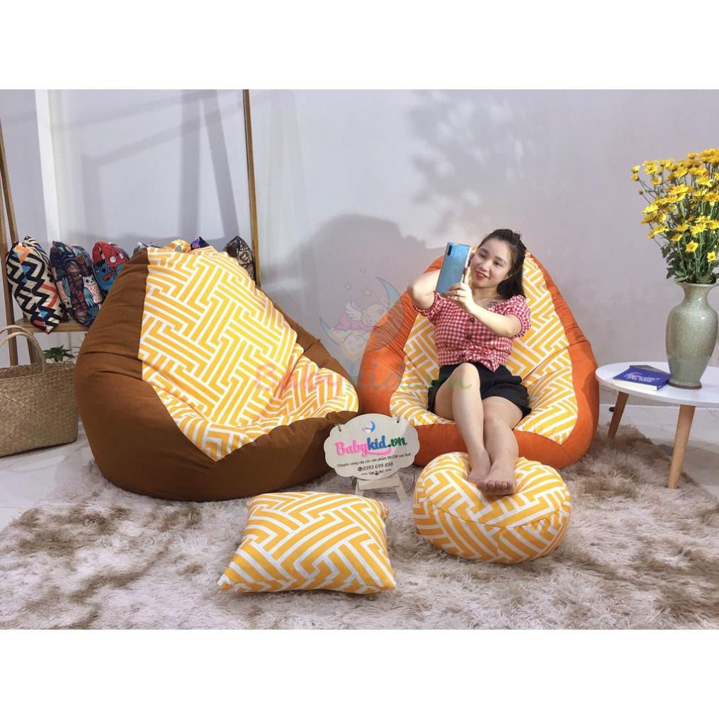 vỏ ghế lười size L, vải thô hàn mix da lộn các màu, chất liệu mát ( nên mua thêm lót đựng xốp) ko xốp