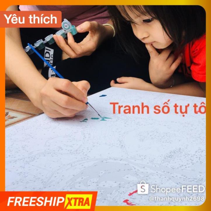 Tranh sơn dầu số hóa tự tô Cô gái dưới mưa - Tặng kèm cọ , màu , khung , Paint by numbers DIY , Tranh sơn dầu số hóa tự