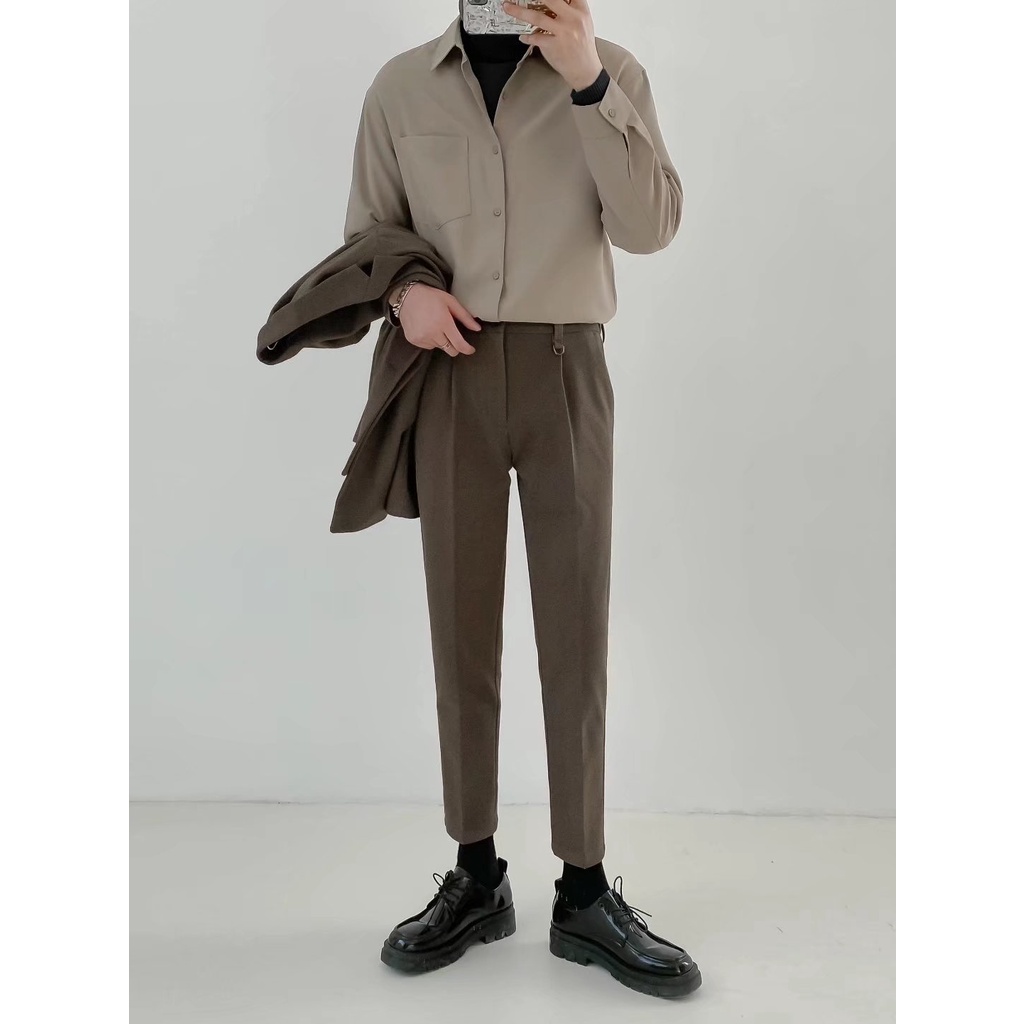 Áo Sơ Mi Tay Dài Dáng Rộng Phối Túi Thiết Kế Thoáng Khí Thời Trang Nhật Bản Cho Nam