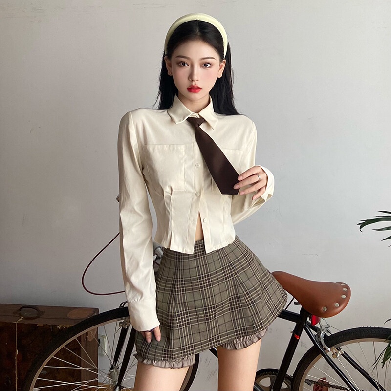 Kliou Chân váy KLIOU ngắn dáng chữ A lưng cao họa tiết kẻ sọc thời trang mùa hè 2023 mới dành cho nữ