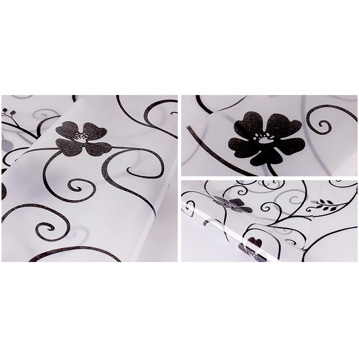 Decal giấy dán kính hoa dây đen khổ rộng 45cm