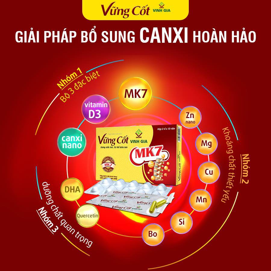 [Mã BMTTC60K giảm đến 60K đơn 50K] Vững cốt Vinh Gia - Bổ sung canxi, ngăn ngừa loãng xương, gãy xương - hộp 20 viên