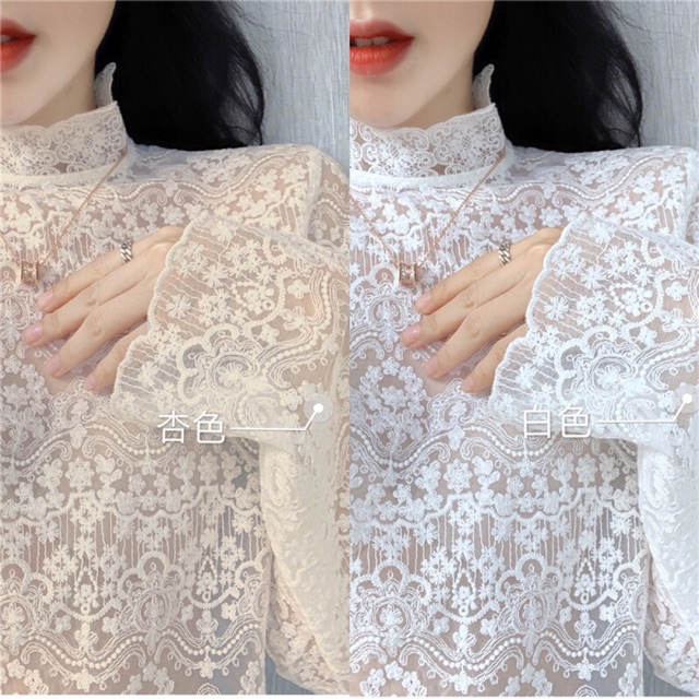 ÁO REN MỎNG MẶC TRONG 2 MÀU TRẮNG, BEIGE ( kèm hình thật )
