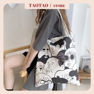 Túi vải canvas đeo chéo phong cách hàn quốc charms túi tote nữ