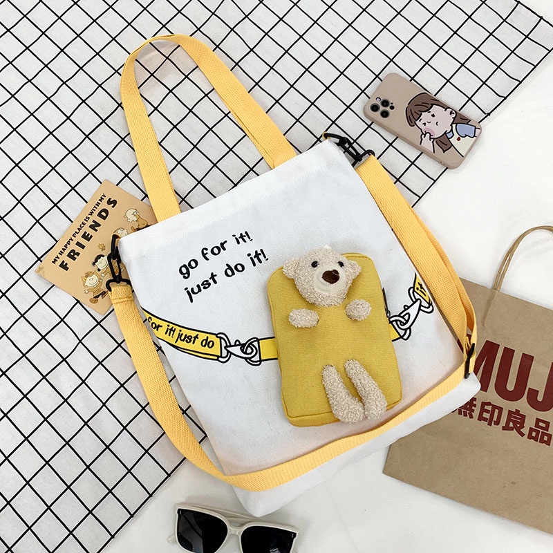 Túi Đeo Vai Vải canvas Cầm Tay In Họa Tiết Dễ Thương Thời Trang Cho Nữ