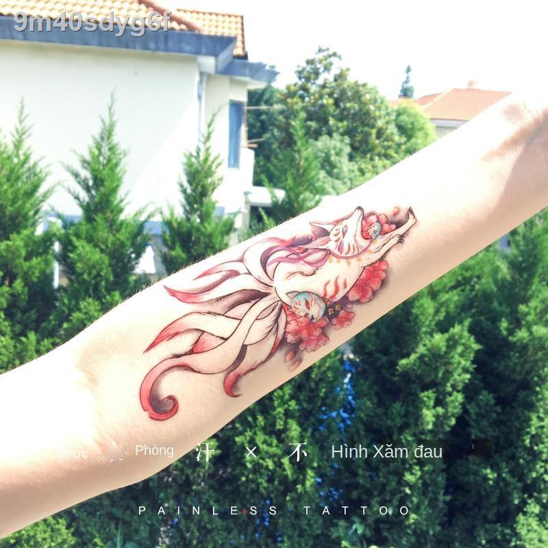 ♂ ❄✆Nước ép thảo dược Hình xăm Cáo Chín Đuôi Hình Xăm Con Cáo Quyến Rũ Nam Nữ Hình Xăm Không Thấm Nước Có