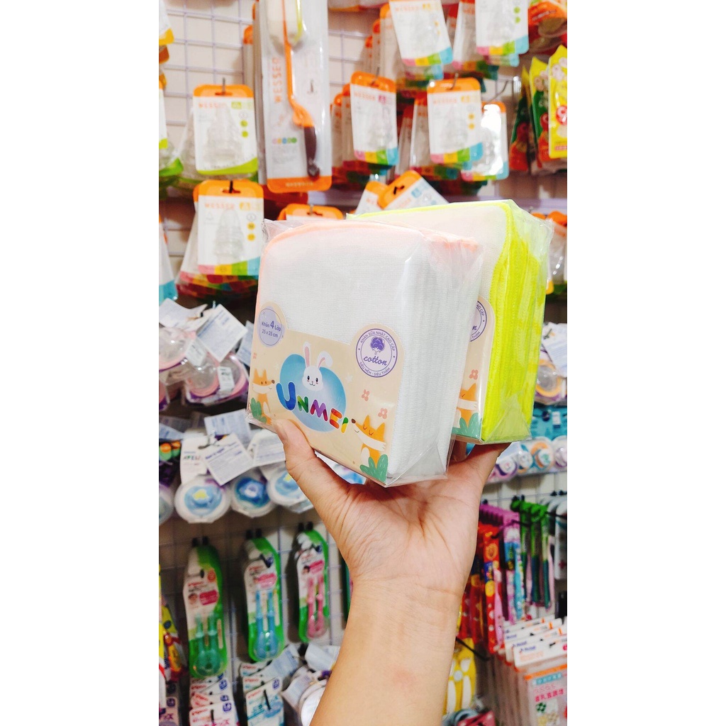 Khăn Sữa Xuất Nhật 4 Lớp , 25x25cm Khăn Sữa Cho Bé, 100% Cotton, Vải Mềm mịn, Thấm Hút Tốt-Thương Hiệu Unmei