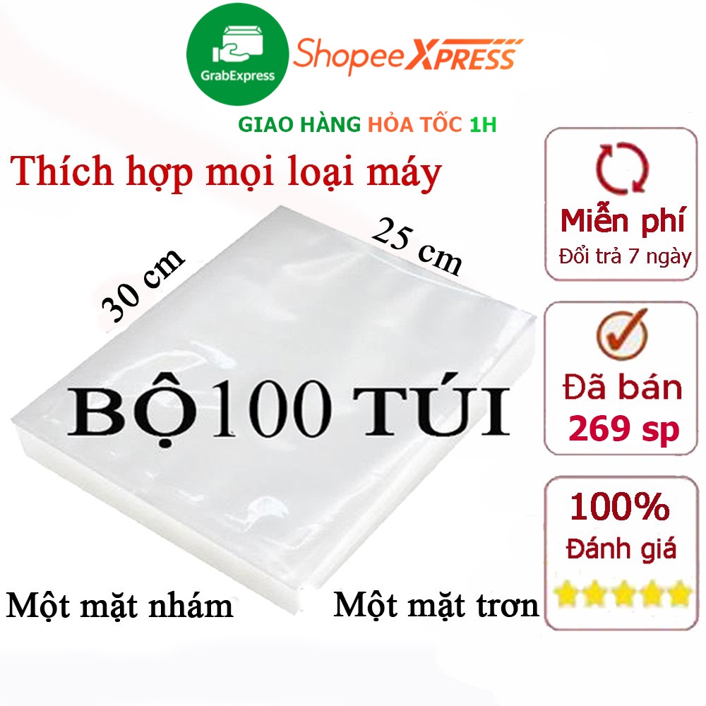 Túi hút chân không thực phẩm túi một mặt nhám, sần rộng 25cm dài 30 cm cho máy hút chân không mini [ 100 túi ]