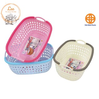 Rổ nhựa giả đan mây đựng đồ có quai cầm / Giỏ nhựa đan Hàn Quốc