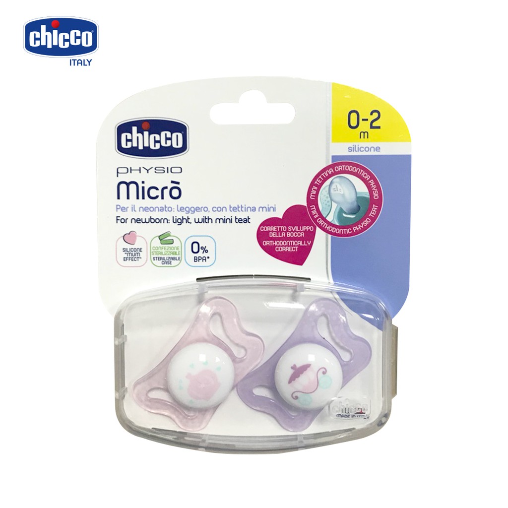 [Mã FMCGM50 - 8% đơn 250K] Bộ 2 ty ngậm chuyên biệt cho trẻ sơ sinh Chicco Micro Công chúa nhí