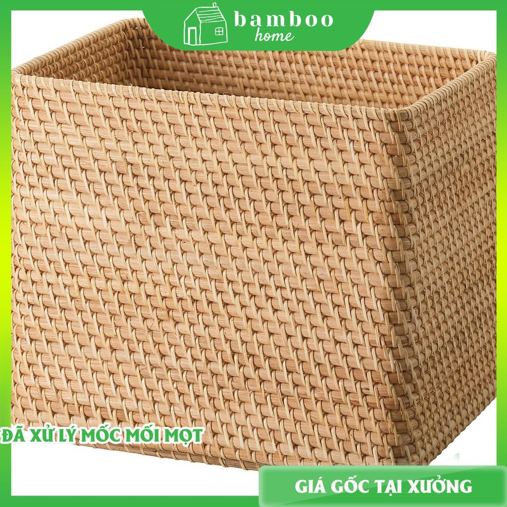 S16 Giỏ mây tre đan xuất Nhật Bản THE BAMBOO hình chữ nhật kích thước 36cmx26cmx31cm