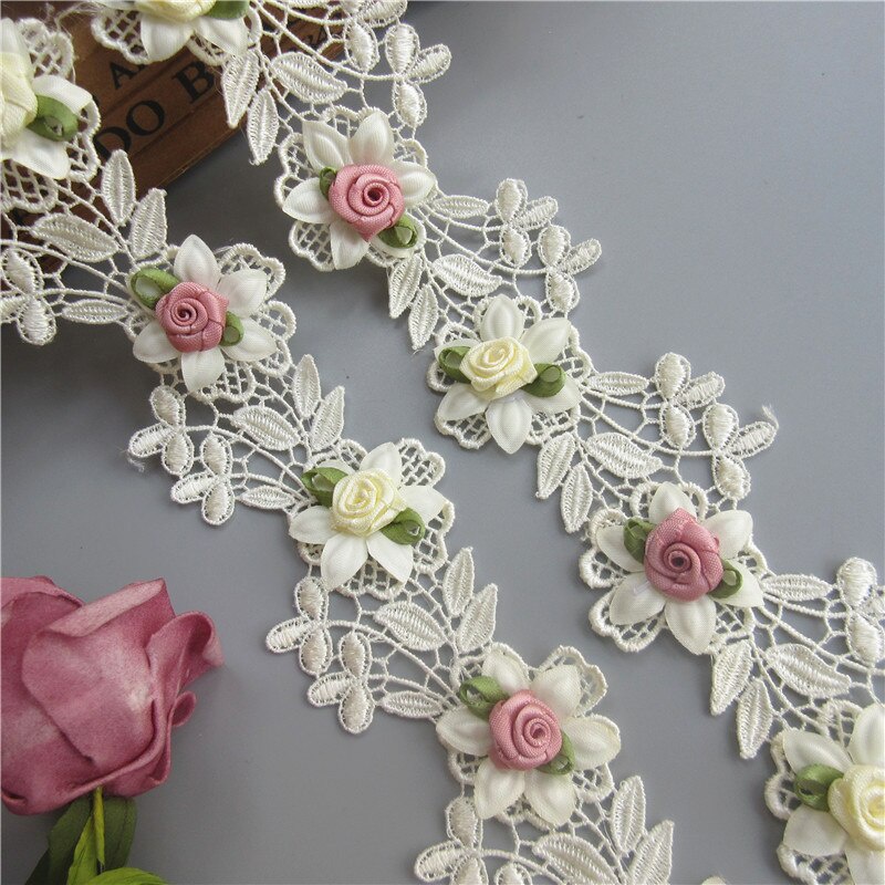 Set 12 Dây Ruy Băng Thêu Hoa Hồng Trang Trí Váy Cưới